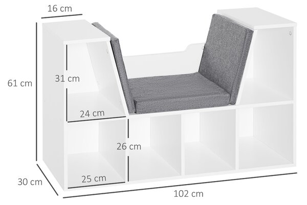 HOMCOM Libreria Scaffale 2 in 1 con Cuscini Morbidi e 6 Scomparti, Mobile Libreria Multiuso per Libri e Giochi, Scaffale a 6 Cubi per Soggiorno, Camera da Letto e Ufficio, 102x30x61 cm, Bianco | Aosom Italy