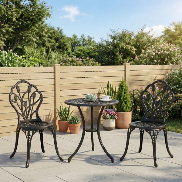 Outsunny Set da Giardino 3 Pezzi in Alluminio con 2 Sedie 42.5x47.5x89 cm e Tavolino Rotondo Ø60x67 cm, Nero|Aosom