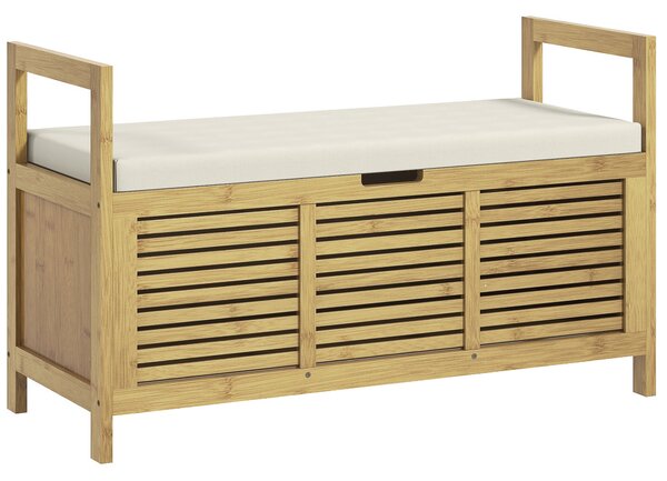 HOMCOM Panca Scarpiera a Doghe da Ingresso con Design a Ribalta, in Legno di Bambù, 100x40x60 cm