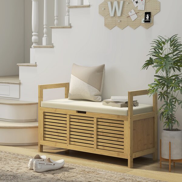 HOMCOM Panca Scarpiera a Doghe da Ingresso con Design a Ribalta, in Legno di Bambù, 100x40x60 cm
