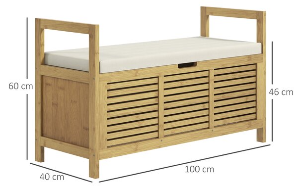 HOMCOM Panca Scarpiera a Doghe da Ingresso con Design a Ribalta, in Legno di Bambù, 100x40x60 cm