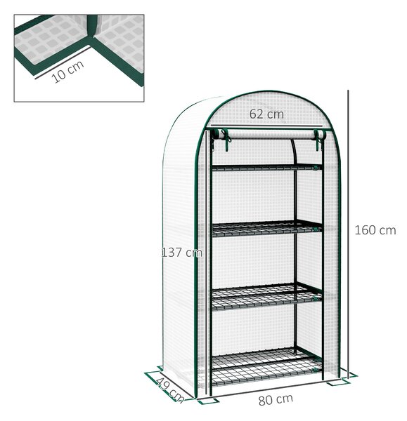 Outsunny Serra da Giardino Verticale con 4 Ripiani in Metallo e Copertura in PE, 80x50x160 cm, Bianco | Aosom Italy