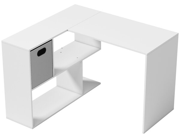 HOMCOM Scrivania Angolare Moderna con Scaffale e Cassetto in Tessuto, 110x100x75 cm, Bianco | Aosom Italy