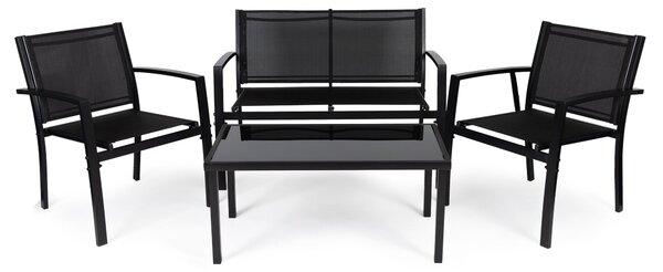 Set di mobili da giardino: tavolo, panca, poltrone, metallo