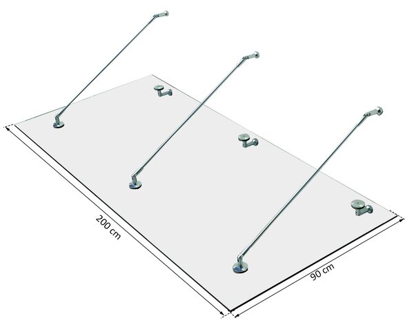 HOMCOM Pensilina in Vetro per Porta d'Ingresso in Acciaio Inossidabile e Vetro Temperato, 200x90 cm, Trasparente | Aosom Italy