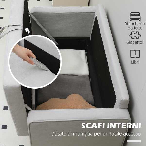 HOMCOM Divano a Due Posti con Contenitore, Impunture a Bottoni, Cuscini, Legno di Gomma, 117x62x78cm, Grigio Chiaro | Aosom Italy
