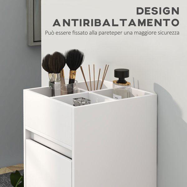 HOMCOM Mobiletto da bagno con 4 scomparti, 3 cassetti e porta asciugamani, dim. 35 x 30 x 90 cm, bianco