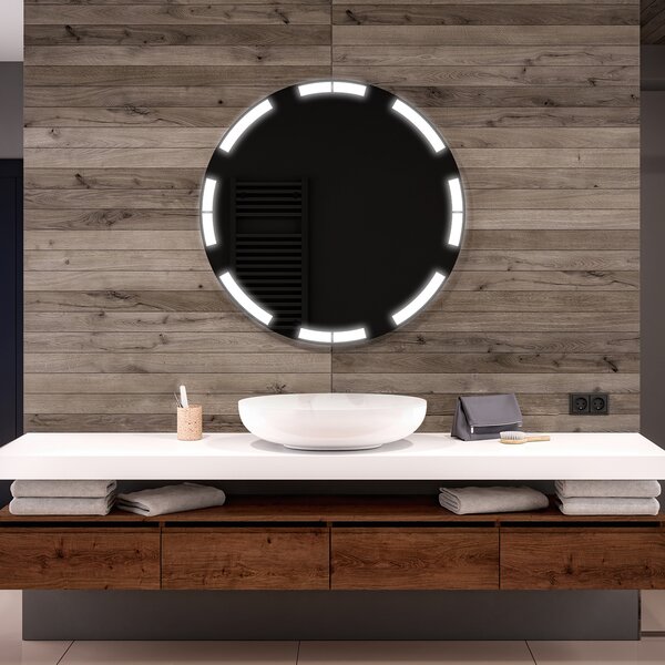 Rotondo specchio parete retroilluminato per bagno L120 specchio trucco con  luci con Specchio cosmetico, Orologio tattile sinistra