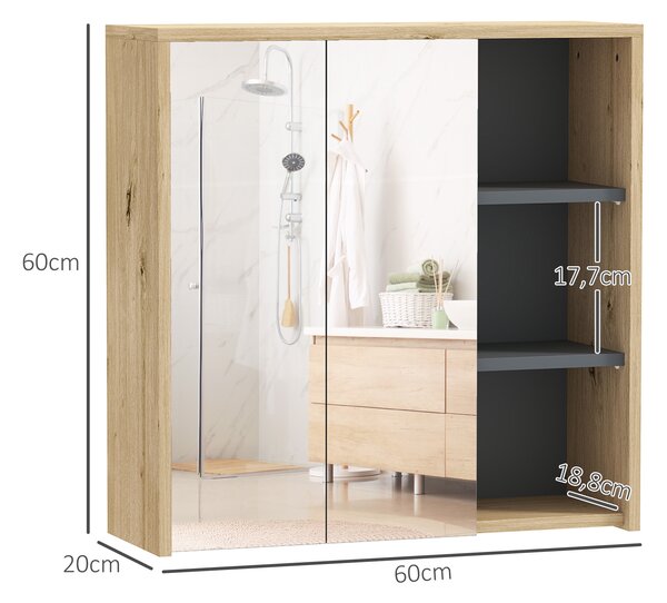 HOMCOM Specchio Bagno Contenitore con 2 Ante, 60x20x60 cm Mobile Bagno con Specchio, Scomparto Aperto, Naturale | Aosom Italy