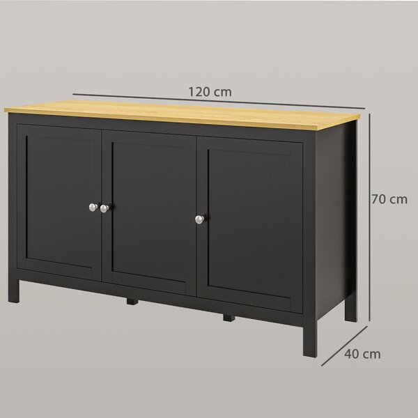 HOMCOM Mobile Contenitore con 2 Armadietti a 2 Ripiani Regolabili su 3 Altezze, 120x40x70 cm, Nero e color Legno | Aosom Italy