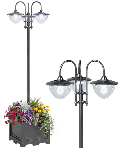 Outsunny Lampione Intelligente a Pannelli Solari con 3 Lampade Led, 3 livelli e Accensione Automatica, 60x55x189 cm, Nero | Aosom Italy