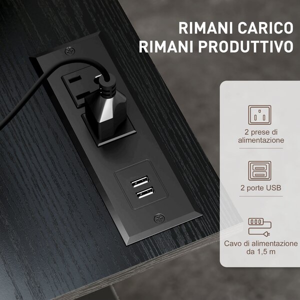 HOMCOM Scrivania con Altezza Regolabile, con Ruote, Prese e Porte USB, 80x60 cm, Nero | Aosom Italy