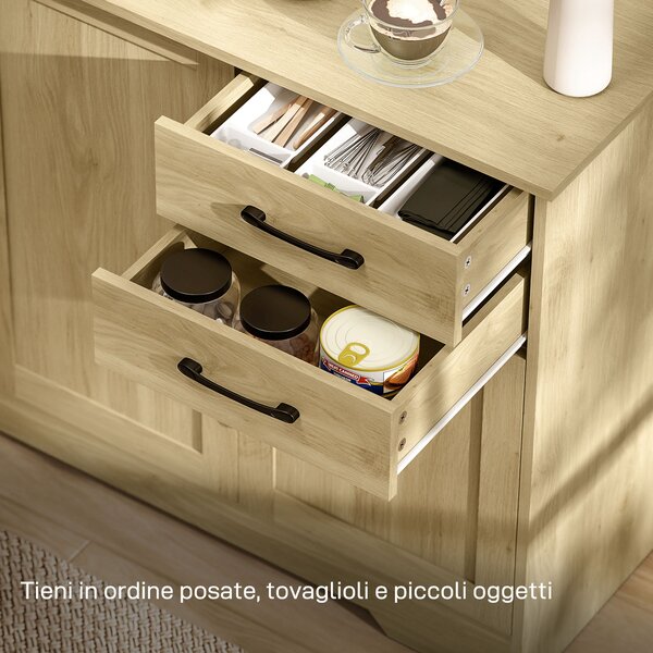 HOMCOM Credenza Moderna con 3 Porte, 2 Cassetti e Ripiano Regolabile 120x38x79 cm Legno Naturale | Aosom Italy