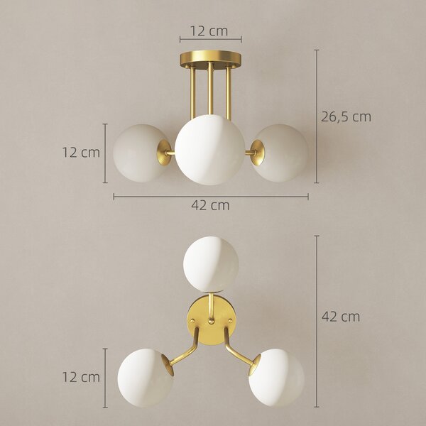 HOMCOM Lampadario da Soffitto Vintage con 3 Punti Luce Attacchi G9, 42x42x26.5 cm, Oro | Aosom Italy