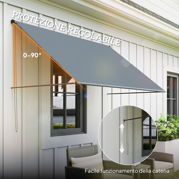 Outsunny Tenda da sole manuale tenda retraibile Inclinazione regolabile 195 x 120 cm protezione UV alluminio poliestere grigio scuro | Aosom Italy