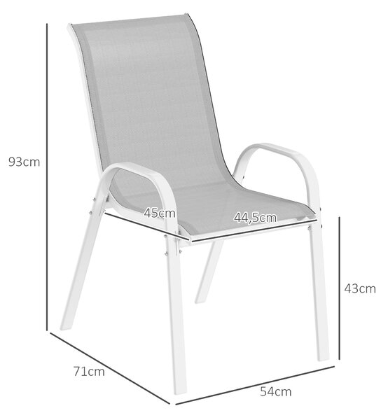 Outsunny Set 4 Sedie da Giardino Impilabili con Braccioli Curvi, in Acciaio e Tessuto Traspirante, 54x71x93 cm, Grigio Bianco | Aosom Italy