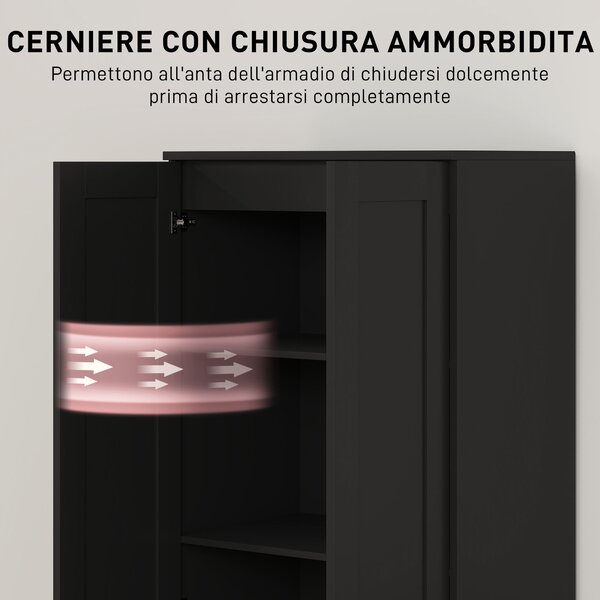 HOMCOM Armadio 2 ante mobile contenitore con 4 ripiani, stile contemporaneo, 60L x 36,5l x 175H nero | Aosom Italy