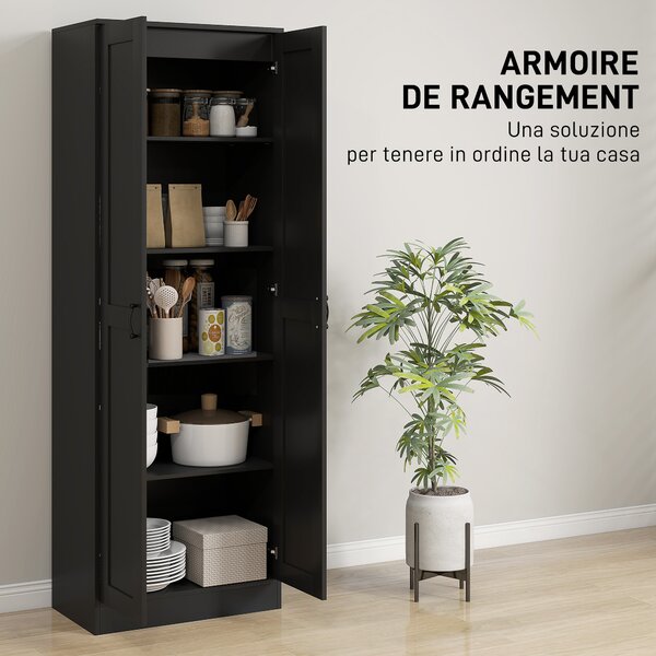 HOMCOM Armadio 2 ante mobile contenitore con 4 ripiani, stile contemporaneo, 60L x 36,5l x 175H nero | Aosom Italy