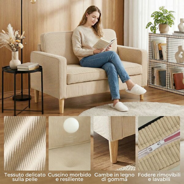 HOMCOM Divano Moderno 2 posti con con 2 cuscini e vano piedi, 117x63x79 cm, Beige | Aosom Italy