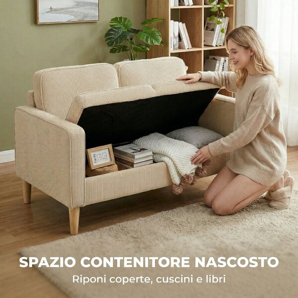 HOMCOM Divano Moderno 2 posti con con 2 cuscini e vano piedi, 117x63x79 cm, Beige | Aosom Italy