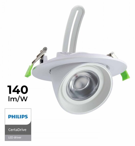 Faro LED da Incasso 44W Orientabile Rotondo Foro Ø160mm Bianco PHILIPS Certadrive 140lm/W Colore Bianco Naturale 4.000K