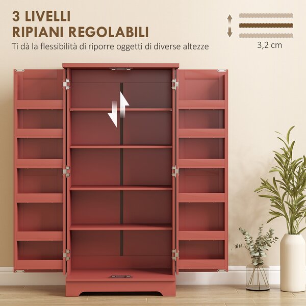 HOMCOM Armadio a 5 livelli da Cucina con Ante e Ripiani Regolabili in Effetto legno, 60x40x120 cm, Rosso | Aosom Italy