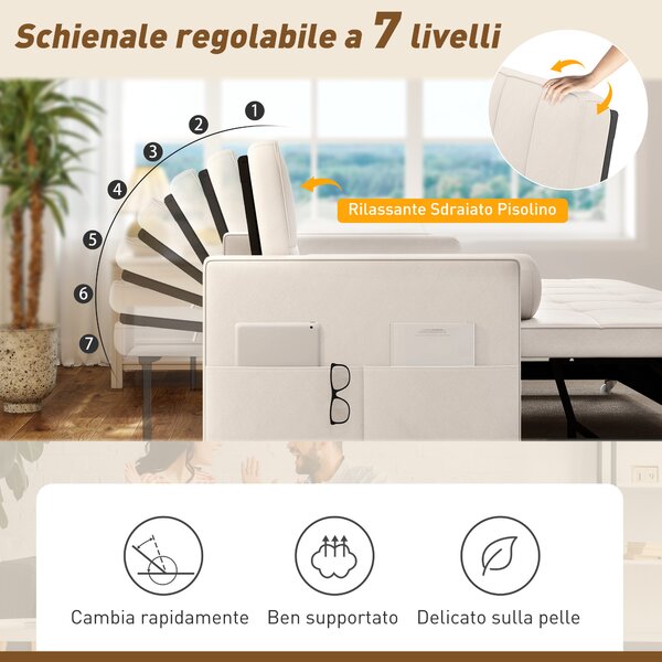 HOMCOM Divano letto 2 posti 3 in 1 divano-letto con letto estraibile doppio schienale regolabile 2 cuscini 80,5x137,5x84cm beige | Aosom Italy