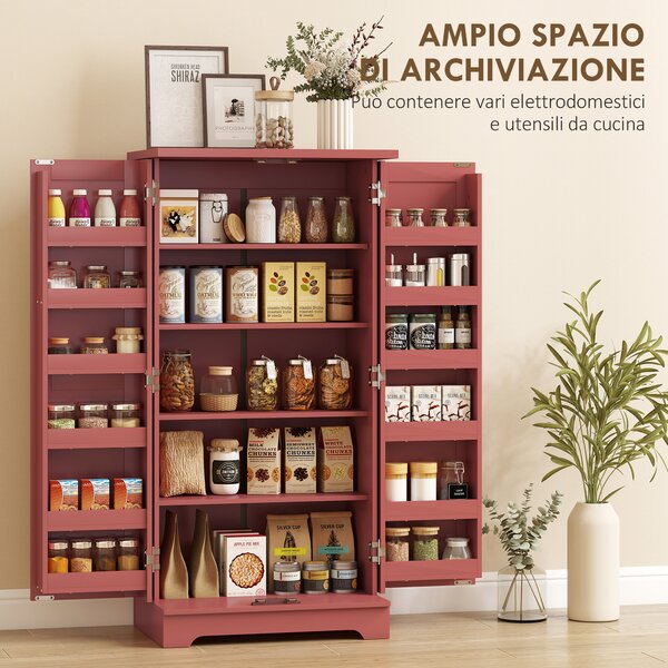 HOMCOM Armadio a 5 livelli da Cucina con Ante e Ripiani Regolabili in Effetto legno, 60x40x120 cm, Rosso | Aosom Italy
