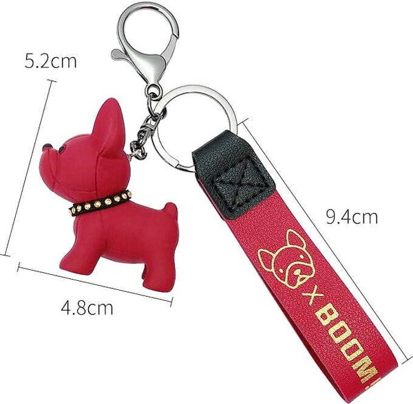 Portachiavi Bulldog, rosso, in metallo non raffinato e gomma, 10 cm