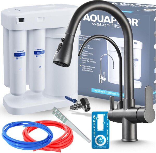 Rubinetto da cucina a 3 vie Ari Nordic con doccetta estraibile, doppia uscita per acqua filtrata, grafite, molla Vetroceramica