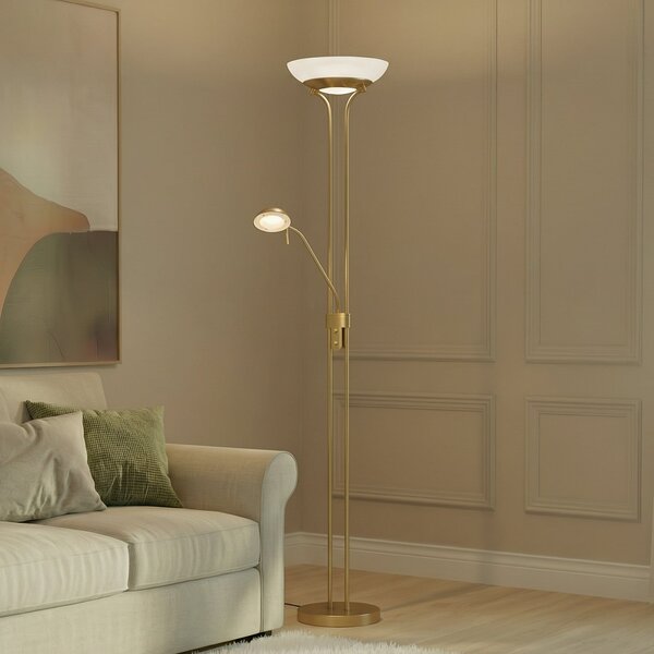 Lampada da terra Lindby, Yveta, dimmerabile, Dorato / Ottone, Soggiorno, Metallo, Moderno