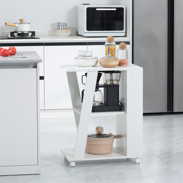 HOMCOM Carrello da Cucina Portavivande in Legno con 2 Ripiani e Ruote, 60x38x77cm, Bianco|Aosom