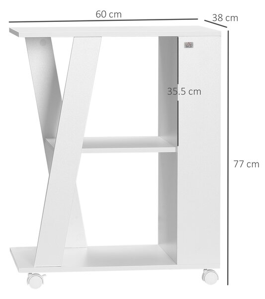 HOMCOM Carrello da Cucina Portavivande in Legno con 2 Ripiani e Ruote, 60x38x77cm, Bianco|Aosom