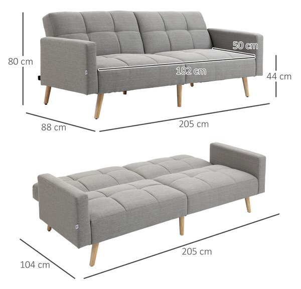 HOMCOM Divano Letto Clic Clac 2 Posti Reclinabile in Tessuto Traspirante Effetto Lino, Divano Letto Matrimoniale, 205x95x80 cm, Grigio|Aosom