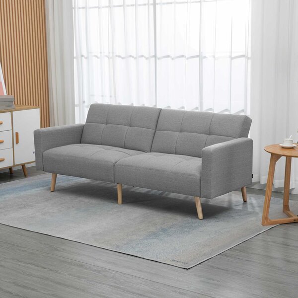 HOMCOM Divano Letto Clic Clac 2 Posti Reclinabile in Tessuto Traspirante Effetto Lino, Divano Letto Matrimoniale, 205x95x80 cm, Grigio|Aosom