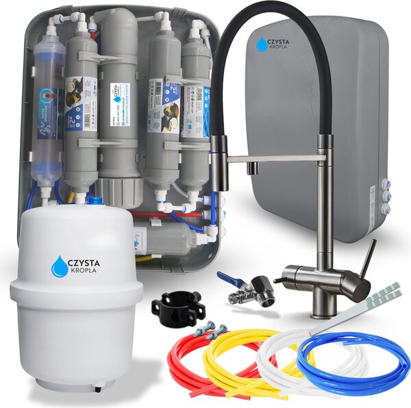 Rubinetto da cucina Ari HighFlex a 3 vie con filtro acqua, beccuccio girevole, mosiadso grafite antracite