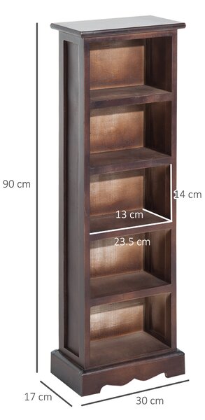 HomCom Mobiletto Libreria porta CD DVD 5 Ripiani in Legno Mobile Soggiorno Per Archiviazione, Marrone|Aosom