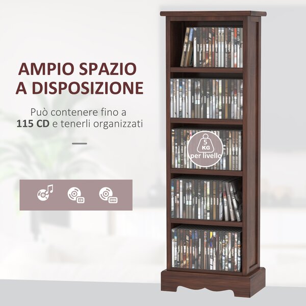 HomCom Mobiletto Libreria porta CD DVD 5 Ripiani in Legno Mobile Soggiorno Per Archiviazione, Marrone|Aosom