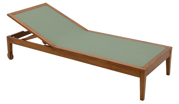 Lettino da sole verde kaki e legno massiccio NAVEEN