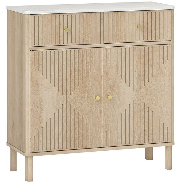Credenza Buffet 77x30x80 cm con Piano d'Appoggio Effetto Marmo in Legno Rovere