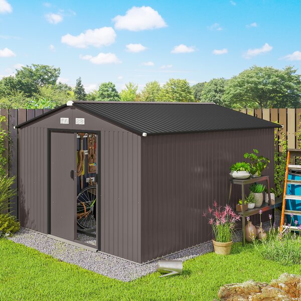 Outsunny Casetta da Giardino con 2 Porte Scorrevoli e 4 Prese d'Aria in Acciaio, 322x277x192 cm, Marrone | Aosom Italy