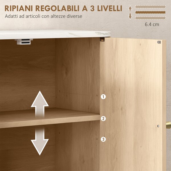 HOMCOM Armadietto Bagno a Parete con Ripiano Aperto e Ante Decorate, Piano Effetto Marmo, 60x18x70 cm, Rovere | Aosom Italy