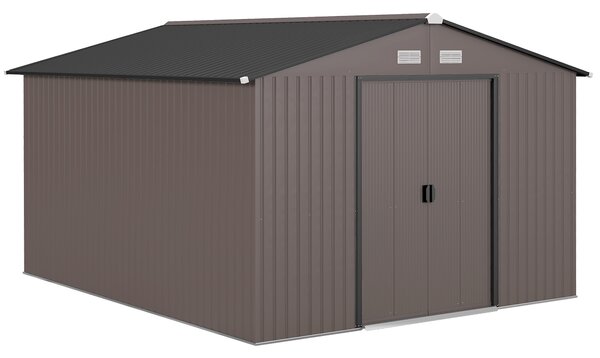 Outsunny Casetta da Giardino con 2 Porte Scorrevoli e 4 Prese d'Aria in Acciaio, 322x277x192 cm, Marrone | Aosom Italy