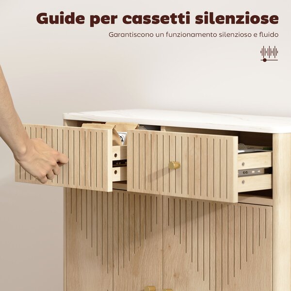 HOMCOM Credenza Buffet in Legno con 2 Cassetti, Armadietto e Piano d'Appoggio Effetto Marmo, 77x30x80 cm, color Rovere | Aosom Italy