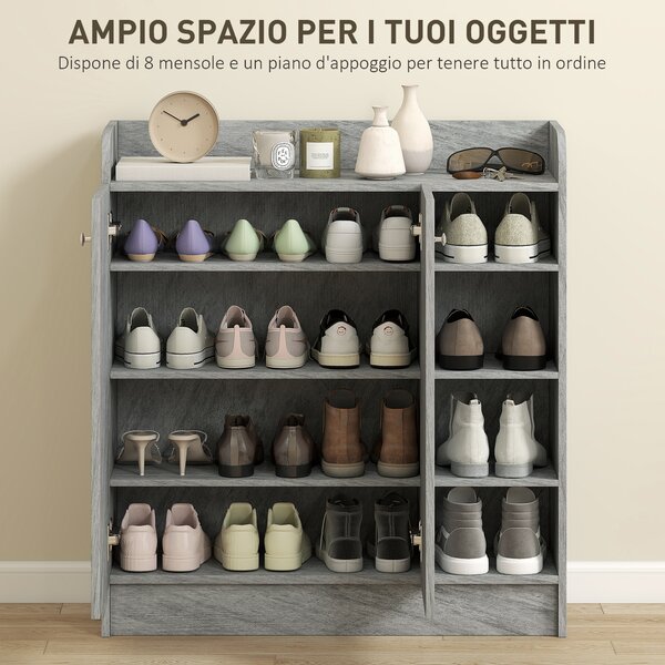 HOMCOM Scarpiera Moderna in Legno con 4 Ripiani Aperti e Armadietto per 12 Paia, 83x30x90 cm, Grigio Cemento | Aosom Italy