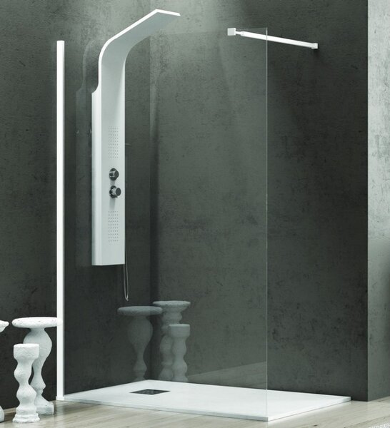 Parete doccia walk in 80 cm profilo bianco opaco KW-100W KAMALU