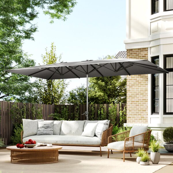 Outsunny Ombrellone Doppio da Giardino 4.5x2.6 m, Apertura a Manovella e 12 Stecche, Grigio
