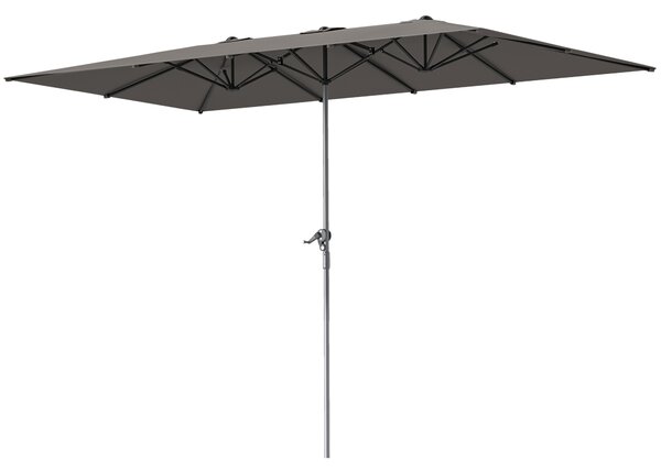 Outsunny Ombrellone Doppio da Giardino 4.5x2.6 m, Apertura a Manovella e 12 Stecche, Grigio
