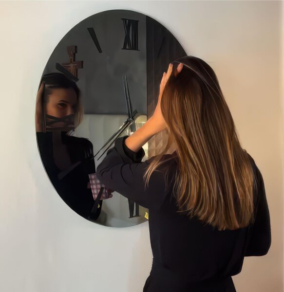 Orologio Da Muro Struttura, � uno specchio NERO FUME' ECLISSE XL Diametro 80 cm lancette in metallo numeri colore NERO a rilievo , l'orologio specchio
