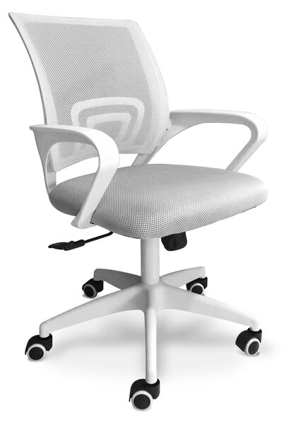 Lara - Sedia da ufficio ergonomica ad altezza regolabile con ruote girevoli - colore bianco e grigio